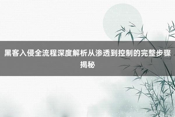 黑客入侵全流程深度解析从渗透到控制的完整步骤揭秘